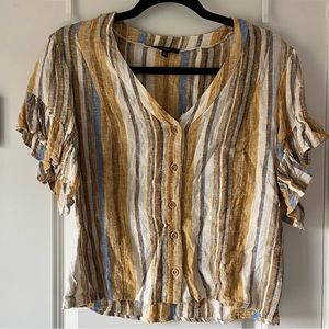 DREW Linen Short Sleeve Ruffle Shirt